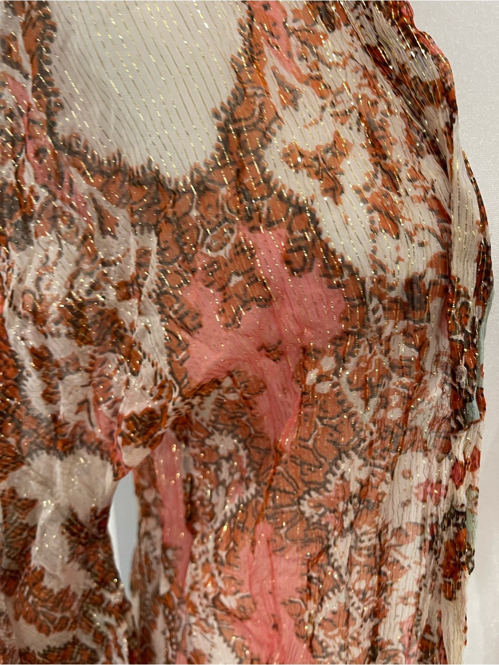 Free People Sheer Paisley Open-Front Jacket in Rust and Pink - Picture 3 of 8